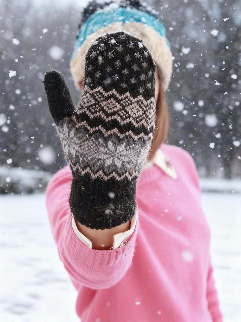 Eohak Winter Warm Mittens for Women Men Snowflake Mittens Soft Fleece Wool Gloves for Cold Weather - Image 5